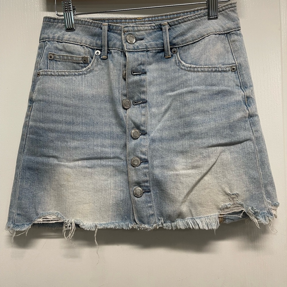 American Eagle Denim Button-Up Distressed Skirt- Size 0